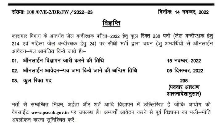 Uttarakhand -: इस विभाग में 238 पदों पर निकली भर्ती