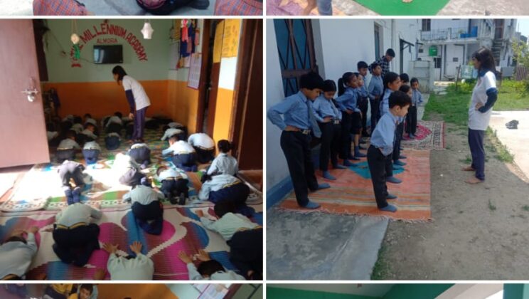 अल्मोड़ा:- ‘आओ हम सब योग करें’ अभियान के तहत एसएसजे विश्वविद्यालय के प्रशिक्षु अलग-अलग विद्यालयों में करा रहे योगाभ्यास