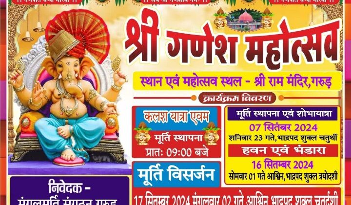 बागेश्वेर:- गरुड़ में 7 सितंबर से होगा श्री गणेश महोत्सव का आगाज…… कलश यात्रा के बाद होगी मूर्ति स्थापना